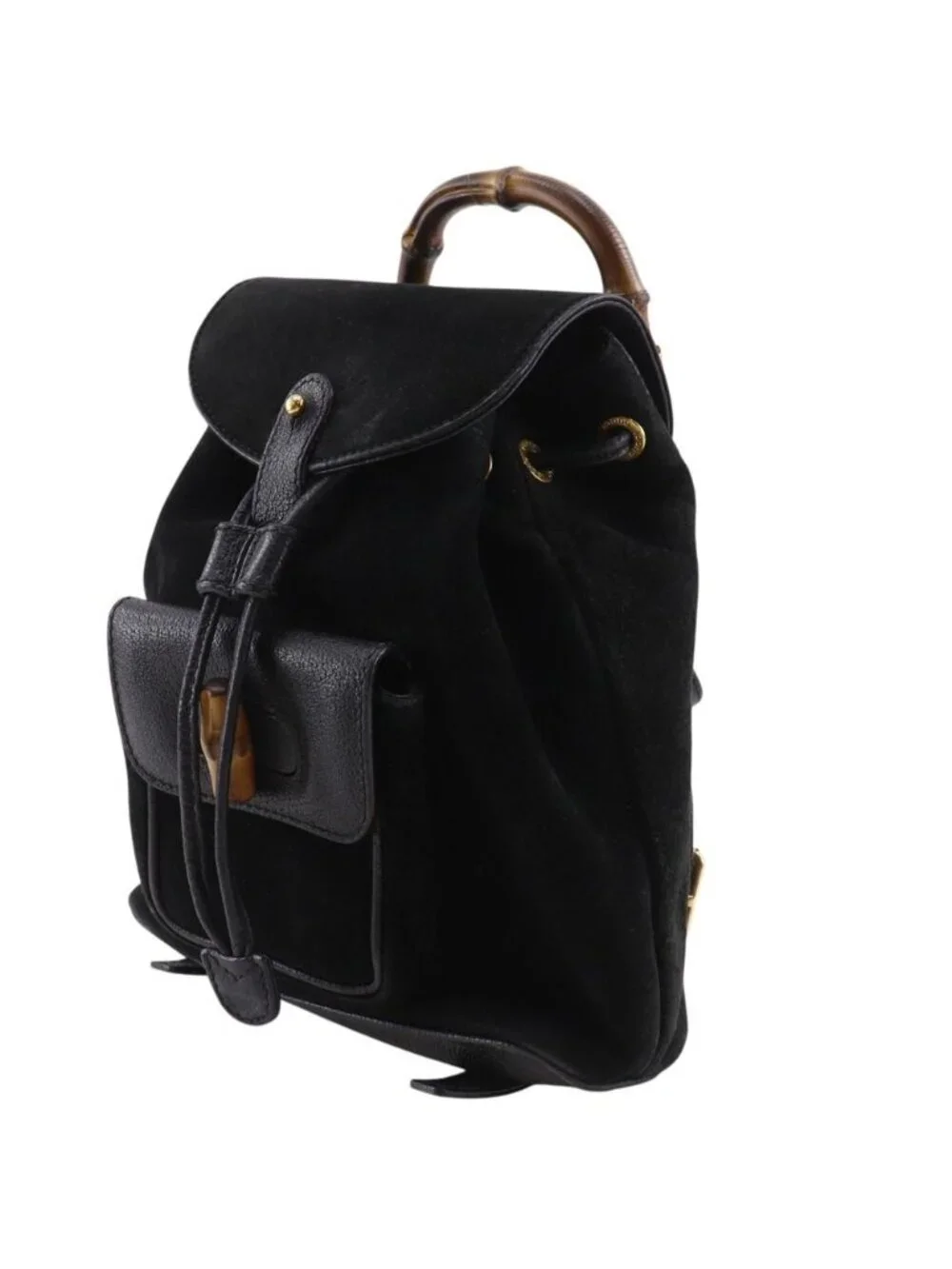 Gucci Bamboo Vintage Suede Black Backpack - Picture 2 of 10